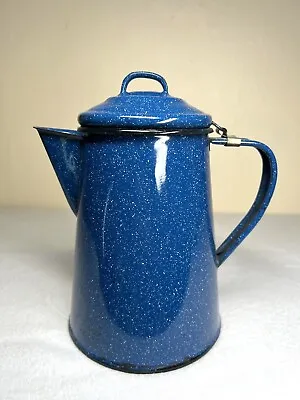 Vintage Enamelware Blue Speckled Small Coffee Pot Kettle Camping Farmhouse 7.75” • $14.99