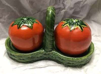 Vintage Tomatoes In Basket 3 Piece Ceramic Salt And Pepper Shakers Japan • $10