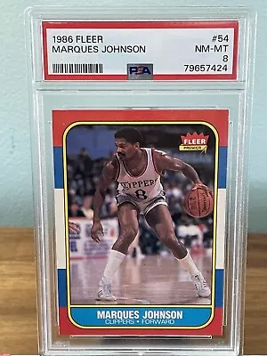 Marques Johnson NM/MINT PSA 8 FRESH GRADE/SLAB 1986 Fleer #54 LA Clippers Card • $42.50