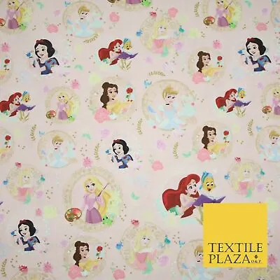 Pink DISNEY Princess Cinderella Mermaid Belle Print 100% Cotton Fabric 4962 • £1.50