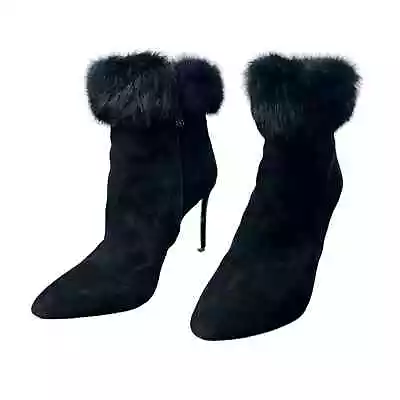 Antonio Melani Women's Kylan Leather & Suede Black Booties Fur Trim Size 7.5 EUC • $26.79