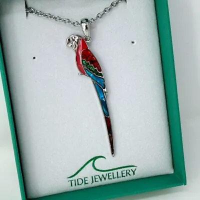 Macaw Parrot Red 50mm Paua Shell Necklace Pendant Abalone Tide Jewellery Gift • $23.36