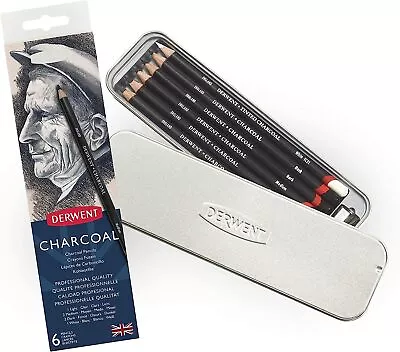 Derwent Charcoal Drawing Pencils Drawing & Writing Set Of 6 With Sharpener L • £16.95