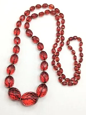 Vintage Cherry Red Bakelite Graduated Oval Beaded Long Knotted Necklace 40  • $179