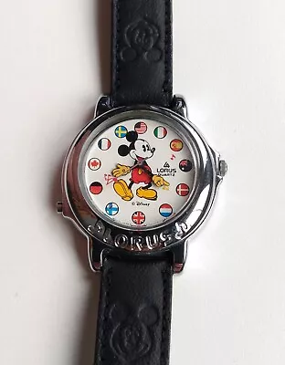 Vtg MICKEY MOUSE Disney  SMALL WORLD  MUSICAL Watch LORUS New Battery WORKS • $45