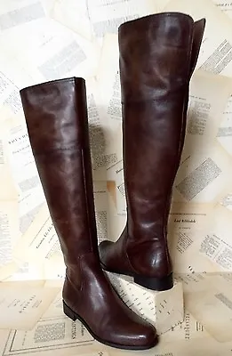 Anthropologie Miss Albright Boots Over The Knee Brown Antiqued Leather 39 NEW • $124