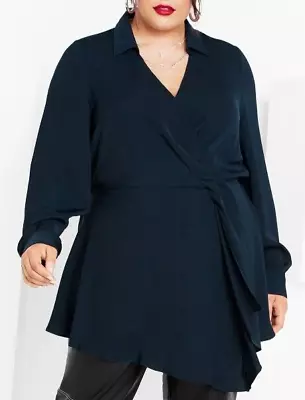 NEW City Chic Ladies Steel Faux Wrap Olivia Tunic Top Plus Size XXL 24 #O7 • $38.95