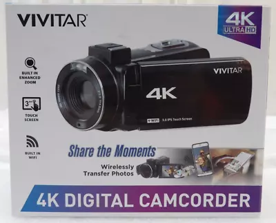 Vivitar 4K HD Digital Video Camera Night Vision WIFI Remote Control DVR4K-BLK • $44.95