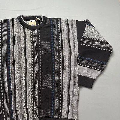 Vintage Knit Sweater Mens M Black Textured Funky Abstract Italian Retro 90s • $29.99