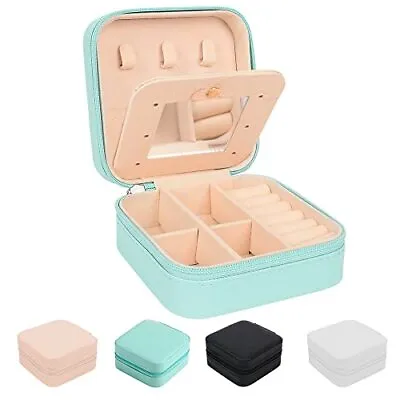 Small Jewelry Box Mini Travel Jewelry Box Organizer Travel Blue With Mirror • $10.11