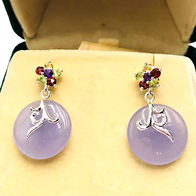 QVC Purple Chinese Jade Multi Gemstone Sterling Silver Pierced Earrings • $71.99