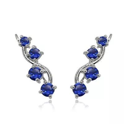 Sterling Silver Created Blue Sapphire Vine Climber Crawler Earrings • $19.99