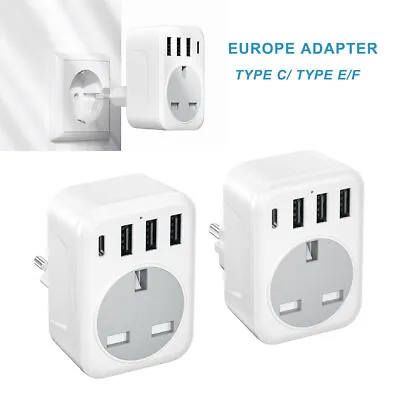 £12.99 • Buy UK To European Plug Adapter USB Travel Adapter Work In Europe Type C / Type E/F