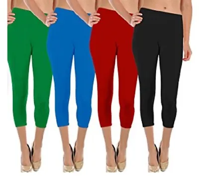 Ladies Girls Cropped 3/4 Capri Length COTTON Leggings Summer Gum Plus Size 8-22 • £5.99