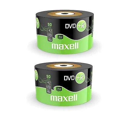 100 Maxell DVD+R RECORDABLE 16x Speed Blank Discs 4.7GB - 50 Pack X2 DVD Plus R • £22.82