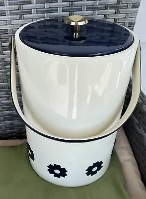 Ice Bucket Vtg Georges Briard White Vinyl MCM Applied Blue Flowers Rare. Tall. • $17