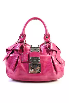 Miu Miu Womens 2 Way Leather Bow Push Lock Satchel Tote Handbag Pink • $499.99