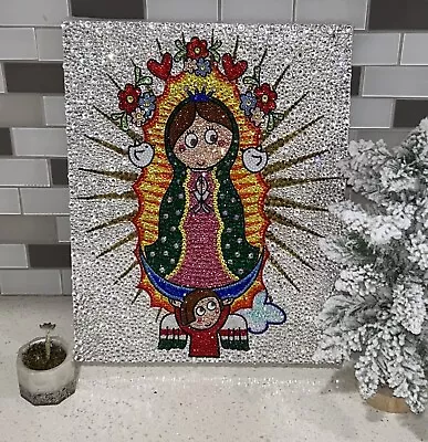 Fully Bedazzled Virgencita De Guadalupe Wall Art 11”x14” HANDMADE • $450