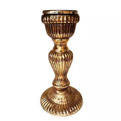 Tall 12 Inch Gold Mercury Glass Pillar Candleholder Candle Stick • $23.39