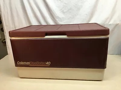 Vtg Coleman Steel Belted 40 Maroon Metal Camping Cooler 80’s Ice Chest Cooler • $90