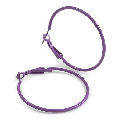 £7.90 • Buy 40mm D/ Purple Enamel Slim Hoop Earrings
