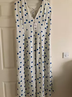 New Next White & Blue Polka Dot Print Fit & Flare Long Midi Dress Size 20-22 • £14.50