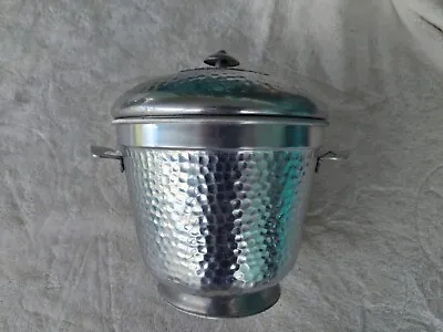 VINTAGE HAMMERED ALUMINUM ICE BUCKET MADE IN ITALY RR501/2 With Claw Tongs • $14.99