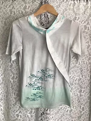 H.NAOTO Top Cutsew Gouk Gray White Green Kimono Style Flower Print New With Tag • $79.97
