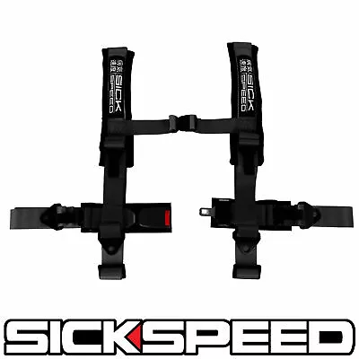 Black 4 Point 2  Nylon Racing Harness Shoulder Pad Safety Seat Belt Buckle • $69.88
