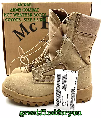 New Usgi Mcrae Army Combat Hot Weather Boots  Coyote  Size 3.5 Xw • $67.99