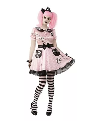 Adults Ladies Skeleton Doll Costume Pink Skelly  Halloween Fancy Dress Outfit S • £19.99