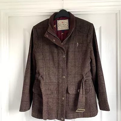 Jack Murphy Tweed Coat Womens 10 Brown Check Moon Belted Country Field Jacket • £55