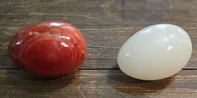 Lot Of 2 Alabaster Eggs White Rustic Red Polished 2.5 Inches • $8.37