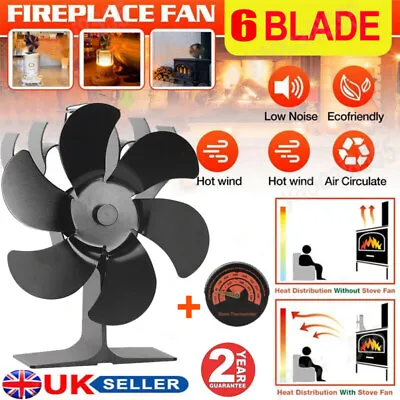 6 Blade Stove Fan Heat Powered Wood Log Burner Top Fire-Burning Fan Eco Friendly • £11.99