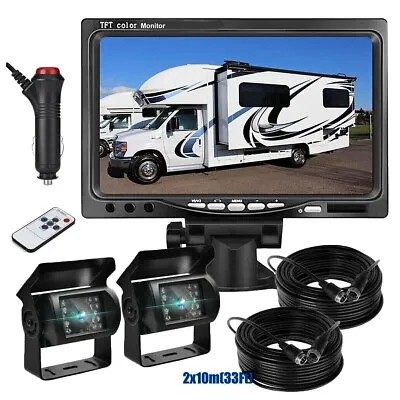 7  HD Rear View Monitor+ Dual Backup Camera Night Vision System For RV Truck Bus • $66.99