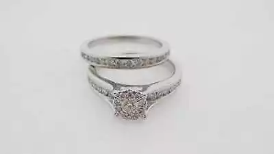 Estate Sale Diamond Wedding Ring Set 0.97 TCW White Gold Vintage Style Size 7 • $850
