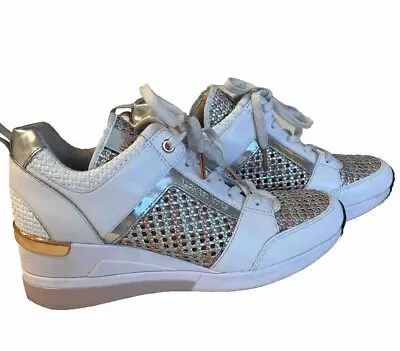 ✨MICHAEL KORS Georgie Trainer Metallic Woven Leather Rose Gold Shoes Womens 9 • $44