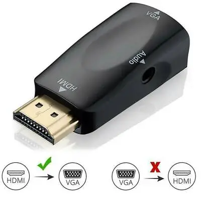 £4.39 • Buy HDMI To VGA Adapter Converter With 3.5mm Audio Jack Cable Male To Female Connect