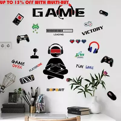 Art Wallpaper Gamer Wall Sticker Boys Bedroom Decor Gaming Poster Room Stickers • £5.93