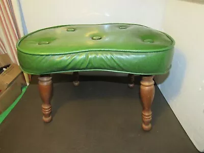 Vintage Kidney Shape Ottoman Foot Stool Green Wooden Legs • $50