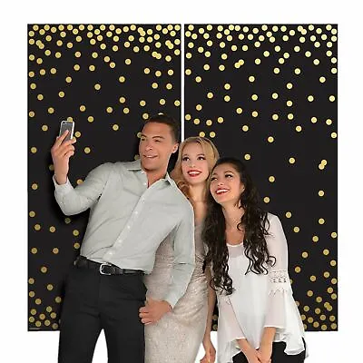 165 Cm Gold Black Dot Wall Decorations Selfie Photo Backdrop Party Scene Setter • £5.46