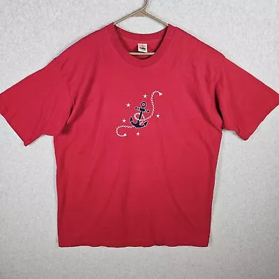 Vtg Single Stitch T Shirt Mens XXL Anchor Embroidered Nautical FOTL Red Made USA • $13.49