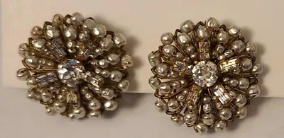 Vintge Signed Miriam Haskell Baroque Pearl & Rhinestone Clip-on Earrings - 1 In • $100