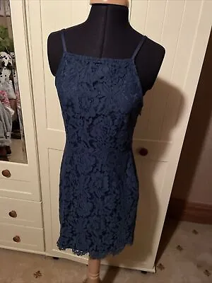 OH MY LOVE Ladies Navy Blue Lace Lined Sleeveless Strappy Short Dress Size S • £8
