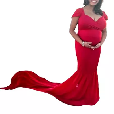 Maternity Off Shoulders S/S Half Circle Gown Baby Shower Photo Props Dress XL • £42.24