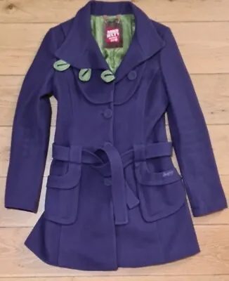 Miss Sixty Coat Purple Lined Wool Belted Mid Length Size Medium • $63.08