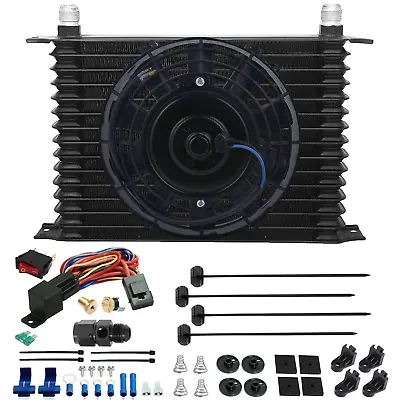 15 Row Trans-mission Oil Cooler Fan 6an Hose Adapter 180f Thermostat Switch Kit • $109.95