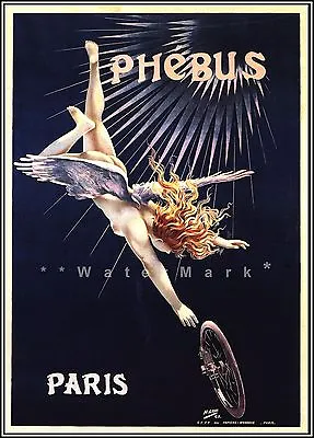 Cycles Phebus 1895 Paris France Vintage Poster Print Art Nude Winged Angel  • $19.40