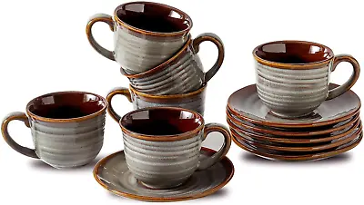 Espresso Cups Set Of 6 4 Oz Porcelain Cappuccino Cup With Saucers Small Coffee • £44.32