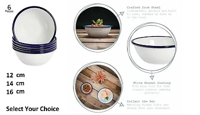 6 X Falcon White Enamel Pudding Basin Bowl Oven Baking Pie Dish Camping Outdoor  • £17.99